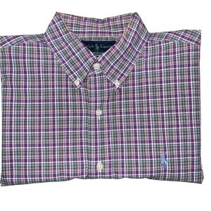Ralph Lauren Men's Purple and Green Plaid Shirt